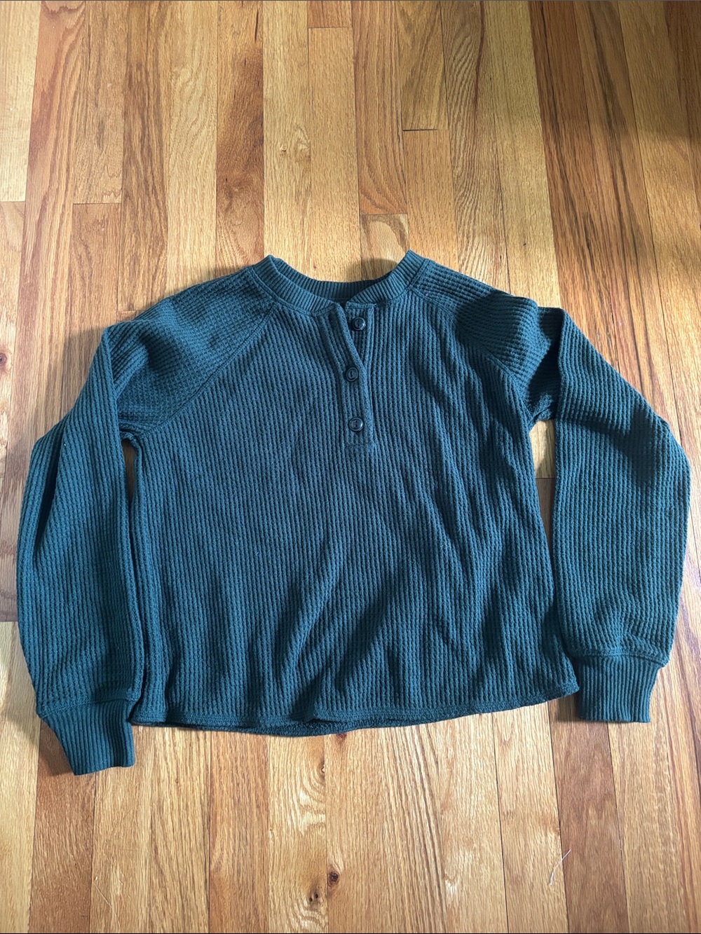 Old Navy Dark Green Waffle Henley Sweatshirt